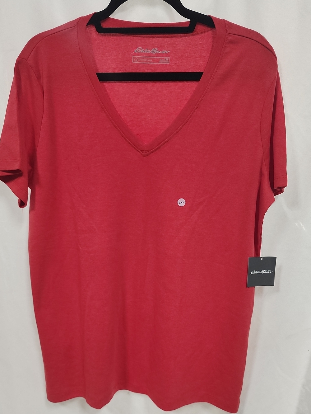 Eddie Bauer V-Neck Short Sleeve Tee - Coral Red